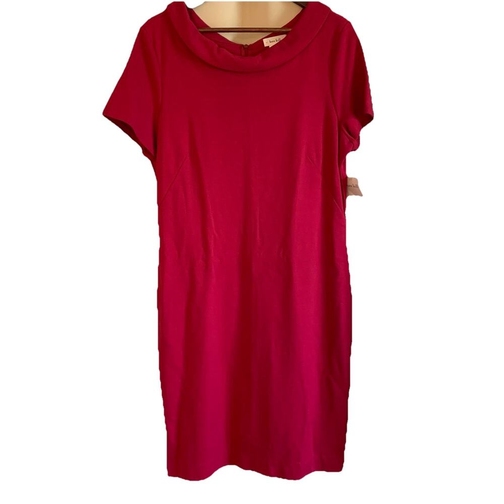NWT Kate Hill Pink Sheath Dress 12 Cap Sleeve Boat Neck Knee Length